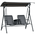 thumbnail image 1 of Outsunny Balançoire de Porche Couverte pour 2 Personnes, Balançoire de Patio avec Table Pivotante de Rangement, Porte-Gobelet et Auvent Supérieur Ajustable, Gris, 1 of 10
