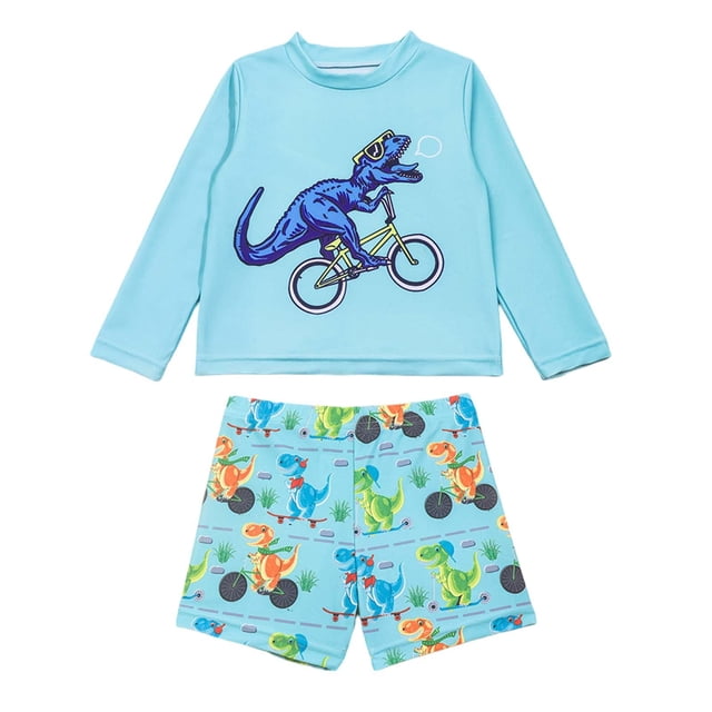 Swim Trunks Baby Boys 2 Pieces Boy Surf Swimsuit Long Sleeve Cartoon Color Block Swimwear Spring Bathing Suits For Kid 2-3T