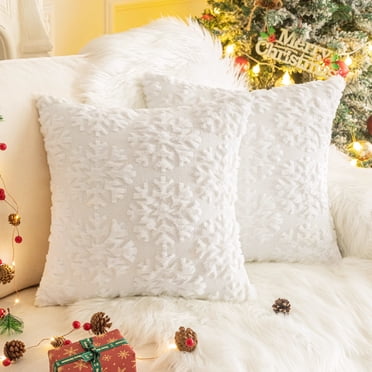 Set of 2 Christmas Tree Throw Pillow Covers, Soft Faux Fur Decorative Xmas Throw Pillows for Couch Sofa Holiday Winter Decor