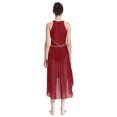 thumbnail image 4 of RUNQHUI Costume de Danse Lyrique pour Femme Robe Asymétrique Froncée avec Strass Justaucorps à Jupe de Danse Moderne Bourgogne m, 4 of 7