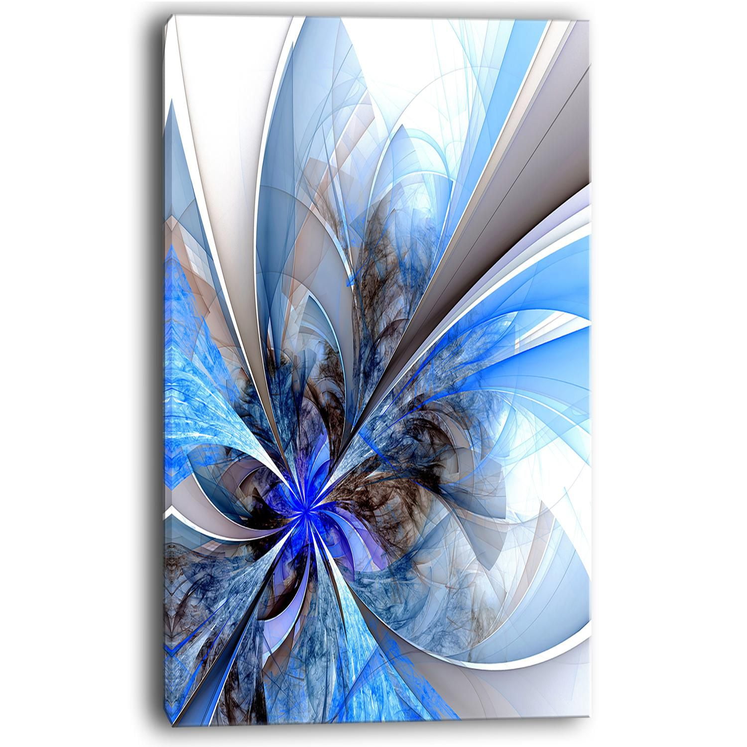 Designart Grande fleur fractale bleue symétrique Art mural sur toile