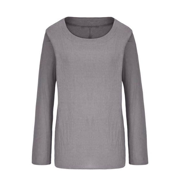 Hauts en Lin pour Femmes Été Femmes Automne Hiver Uni Coton Lin Col Rond Manches Longues T-Shirt Ample Haut Femmes T-Shirts à Manches Longues T-Shirts Longs pour Femmes Été T-Shirts pour Femmes