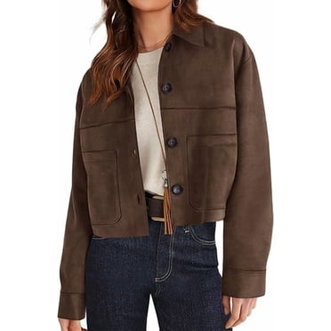 PRETTYGARDEN Women's Faux Suede Cropped Jacket Casual Fall Fashion Button Down Winter Coats Outerwear Trendy Clothes