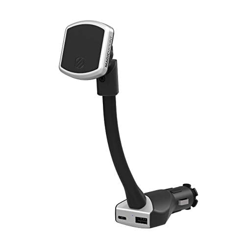 SCOSCHE MP12VPD2-XTSP MagicMount Pro Magnetic Phone/GPS 30W Power Delivery 3.0 Type-C + Type-A Outlet Charging Mount for The Car, Black/Silver