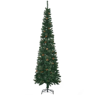 HOMCOM Arbre de Noël Artificiel Mince de 7,5 Pieds Décoration de Maison des Fêtes Pommes de Pin