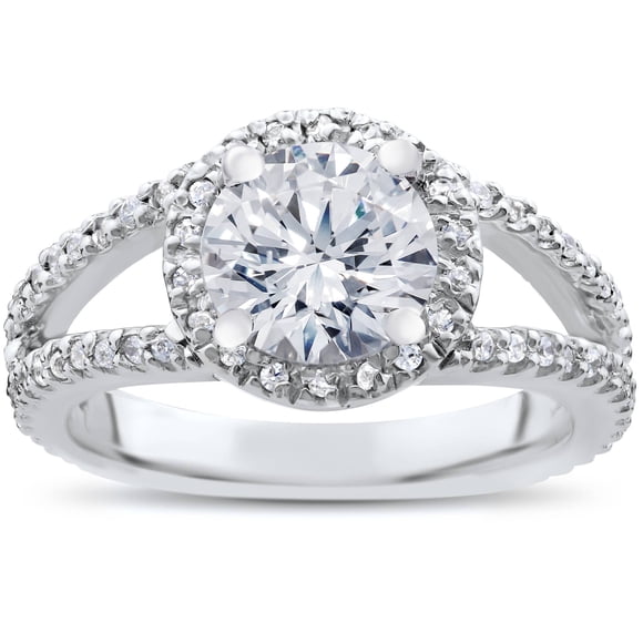 Bague de Fiançailles Halo Diamant Taille Ronde 2ct G/VS en Or Blanc 14K Cultivé en Laboratoire