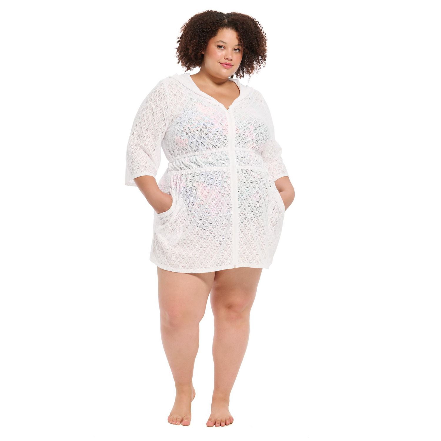 Krista Maillot de bain cache-maillot à capuchon en maille pour femme, vêtements plage légers