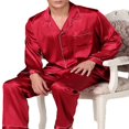 thumbnail image 4 of Pyjamas Classiques pour Hommes Col Rabattu Manches Longues Hauts Pantalons Longs Ensembles de Nuit en Soie, 4 of 9