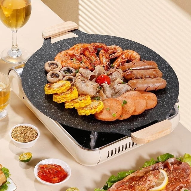 Product Category Baking Trays & Trays — Non Stick Round Pan for Indoor Cooking Korean BBQ Grill Pan Multifunctional Frying and Baking Pan for Home Kitchen and Camping