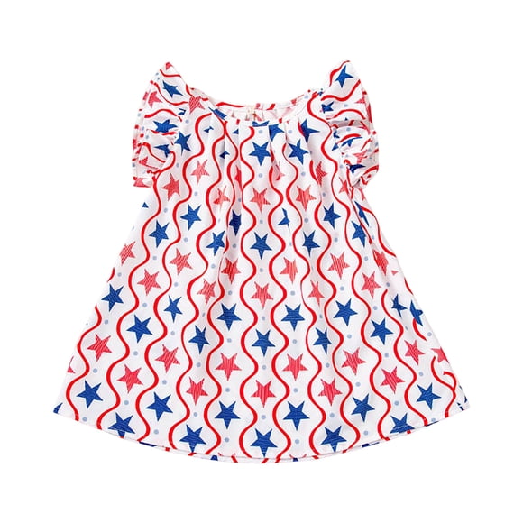 Ketyyh-chn99 Girls Dresses Flutter Sleeve A-Line Sundress Girls Independence Day Dress Fashionable Printed Star Loose Fitting Flutter Sleeve Princess Dress Party Dress Size for 6-7 Years,Red