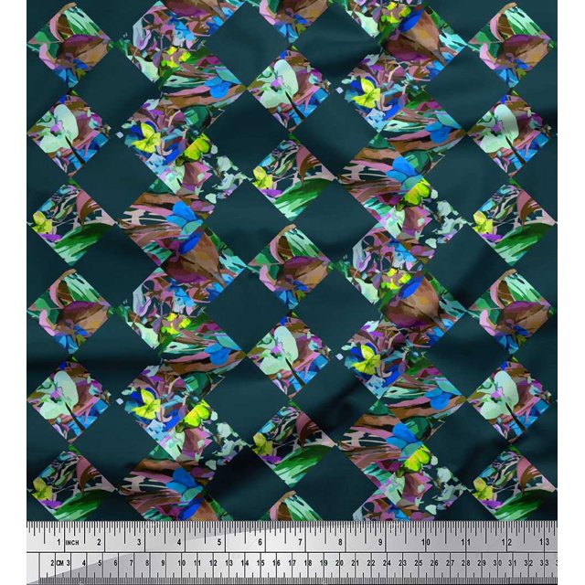 Soimoi Tissu Poly Georgette Artistique Floral et à Carreaux Imprimé Géométrique 1 Yard 42 Pouces de Large