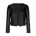 thumbnail image 4 of TIMIFIS Women's Sequin Jacket Long Sleeve Open Front Cropped Jackets Party Cardigan Coat-BlackFall/Winter, 4 of 6