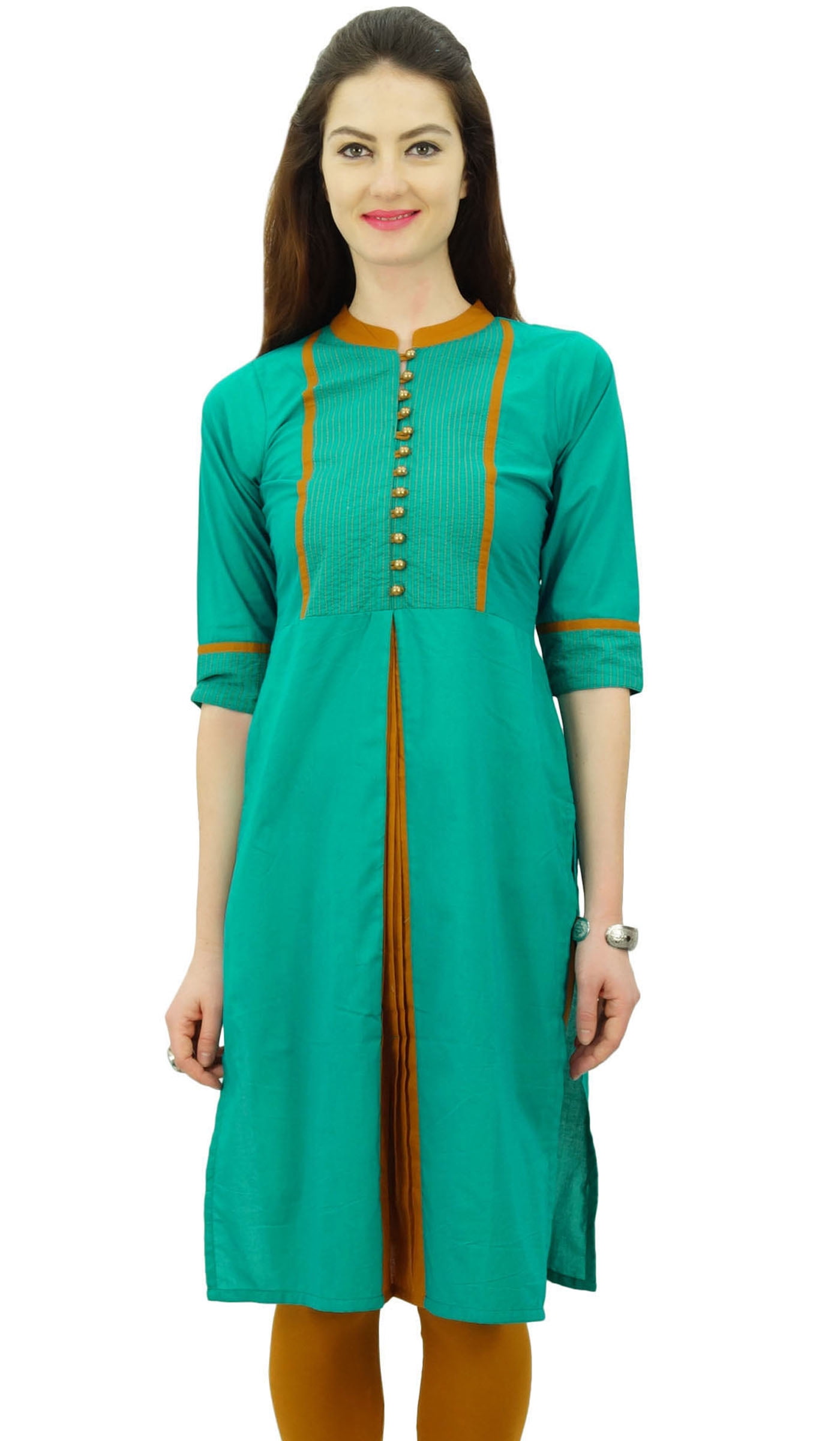 Phagun Women Solid Pattern Mandarin Collar Straight Kurti Indian Designer Ethnic Dress