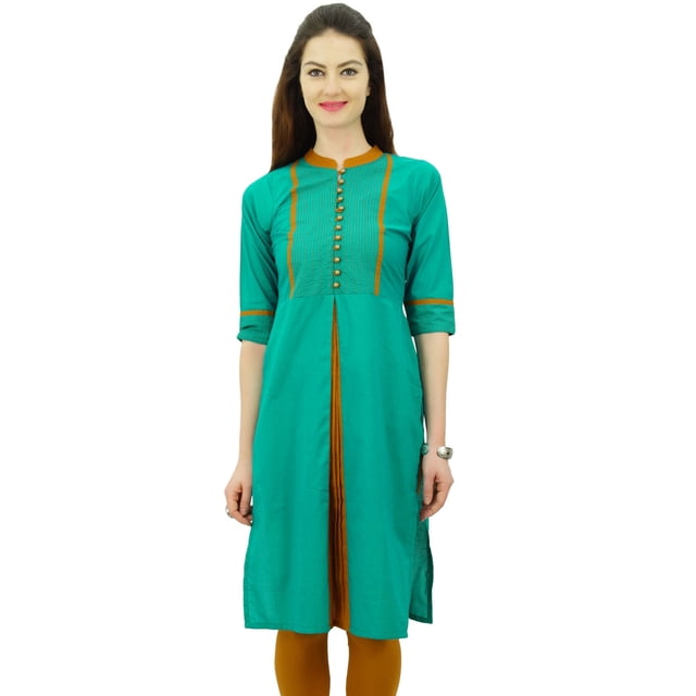 Phagun Kurti Droite à Col Mandarin pour Femmes, Motif Uni, Robe Ethnique Indienne de Designer