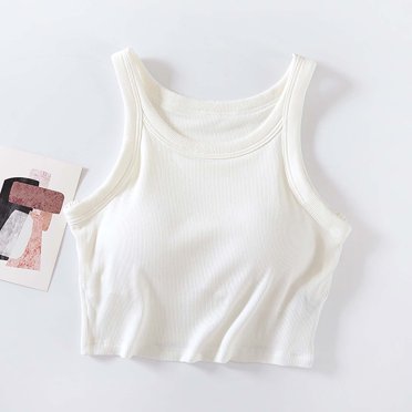EGNMCR Camisoles pour Femmes Débardeur Uni Coussinet de Poitrine Nombril Exposé Camisole avec Blouse