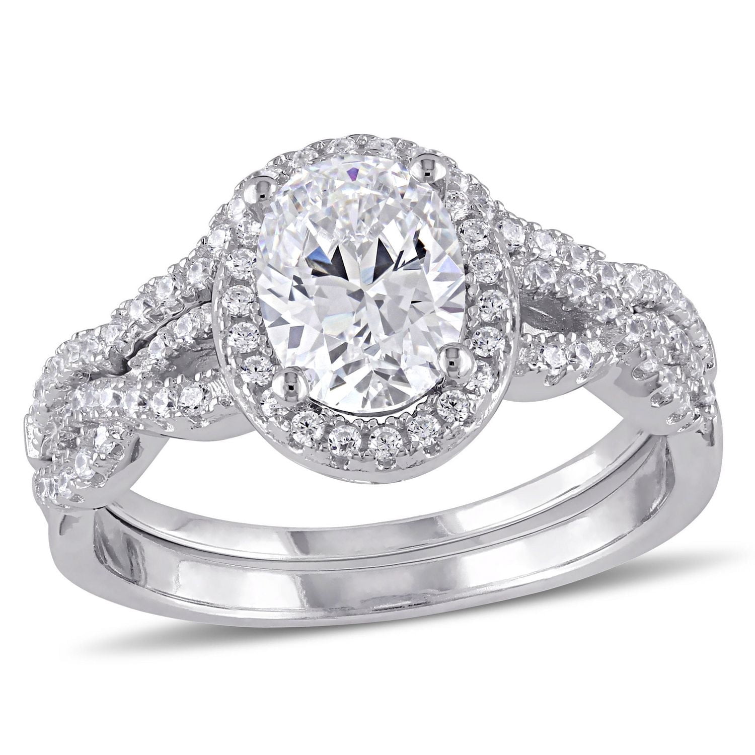 Ensemble nuptial de style auréole avec zircons cubiques de 2,88 ct PBT en argent sterling de Miabella
