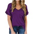 thumbnail image 1 of Womens Solid Short Sleeve V-Neck Casual Pockets Tee Tops T Shirt, 1 of 1