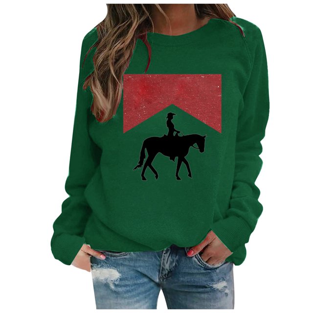 XZNGL Womens Fashion Pullover Round-Neck Long Sleeve Printed Blouses Sweatshirt Tops