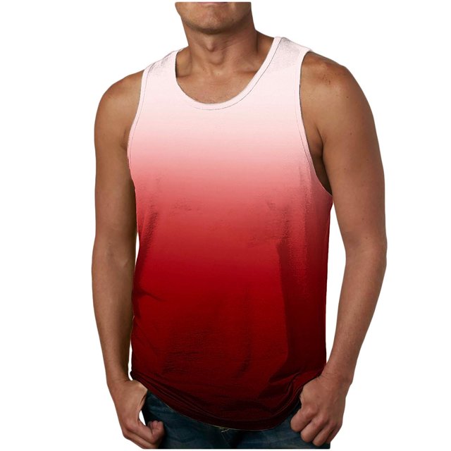 zfhfof Mens Sleeveless Tank Tops Workout Muscle Gym T Shirts Summer Casual Crew Neck Gradient Tee Tops