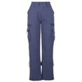 thumbnail image 4 of Jsaierl Womens Cargo Pants Elastic Waisted Button Straight Wide Leg Pants Solid Color Lightweight Running Trousers with Flap Pockets, 4 of 6