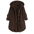 thumbnail image 1 of Women Fleece Irregular Long Sleeve Button Pocket Hooded Coat, 1 of 6