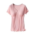 thumbnail image 3 of DPTALR Pregnant Pregnancy Nursing Short Sleeve Tops Solid Color Round Neck Breastfeeding Blouse, 3 of 5