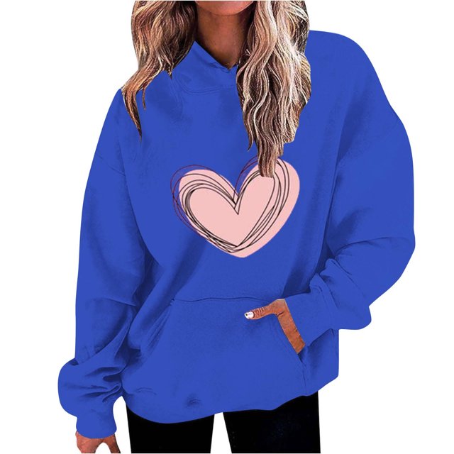 Penkiiy Sweat à Capuche Imprimé Col Rond pour Femmes, Manches Longues, 3TG Bleu