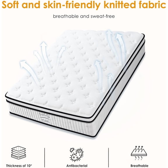 Soges Matelas 10 Pouces Format Simple Matelas Hybride, Matelas à Ressorts Ensachés Individuels, Matelas de Fermeté Moyenne pour le Soulagement de la Pression, Soutien des Bords Solide, CertiPUR-US