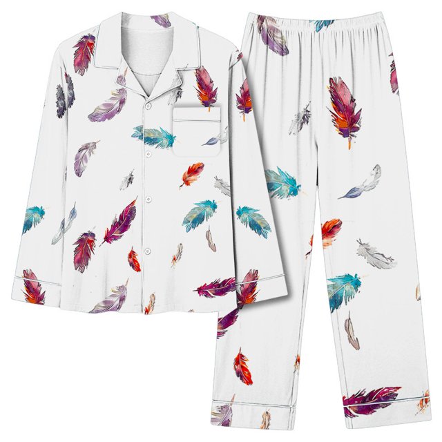 MeetoTime Pyjama d'Automne pour Femme, Ensemble 2 Pcs, Haut à Manches Longues Boutonné et Pantalon, Tenue de Nuit