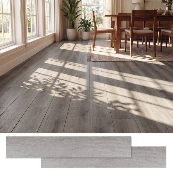 Costway 48-Pack 72 Sq.Ft Floor Tile Vinyl Flooring, Waterproof Vinyl Plank Flooring Gray