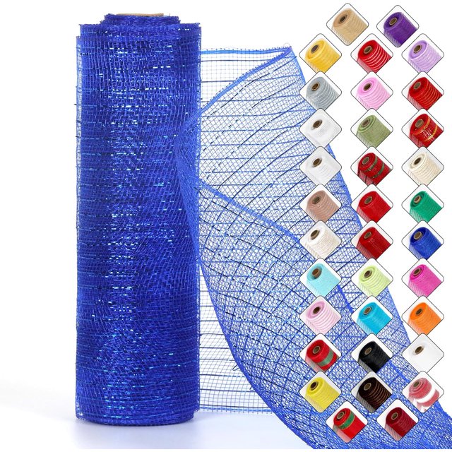 Mesh Ribbon for Wreaths 10 Inch x 30 Foot Wreath Mesh Rolls with Shiny Metallic Foil for Easter Christmas Party Wedding Home Decor DIY Craft Projects and Gift Wrapping