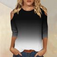 thumbnail image 2 of QIPOPIQ Hauts pour Femmes Manches 3/4 Chemises Col Rond Blouses Décontractées Amples Imprimé Dégradé T-Shirts en Liquidation, 2 of 5