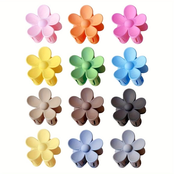 JUNWELL 12Pcs Small Flower Hair Claw Clips for Women Girls Cute Flower Hair Clips for Women Thin/Medium Thick Hair 1.58 Inch Mini Flower Claw Clips Non Slip Matte Tiny Hair Claw Clips