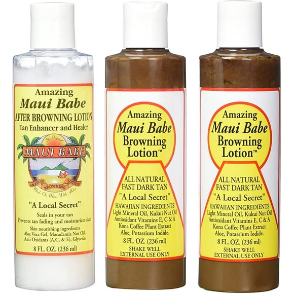 Maui Babe Lot de Bronzage (2 Lotions Bronzantes 8 oz, 1 Lotion après Bronzage 8 oz), (Lot de 3)