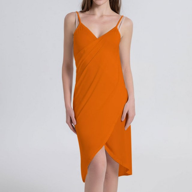 Ladies Sling Midi Dress Asymmetric Solid Color Slim Fit Backless Vacation Outfit