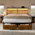 thumbnail image 3 of GUNAITO King Bed Frame with 48.8 " High Storage Headboard and 2 Drawers, Metal Platform Bed with LED & Charging Station, Rustic Brown, 3 of 10