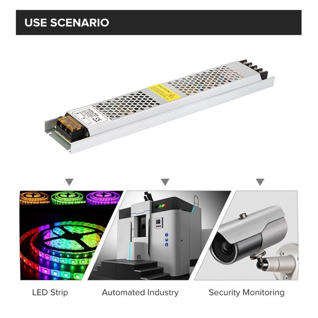 Ultra Thin LED Power Supply, AC190 240 To DC12V 200W 300W 400W 500W Transformer, Adapter Driver WS2815 Light Strip ,Stable Output