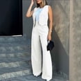 thumbnail image 4 of Kcodviy Womens Elegant Solid Color Womens Suit Pants Suit Vest Tank Cardigan Rompers with Open Legs Pockets Tops Wide Leg Wedding Pant Suits Petite Size Pants Suit, 4 of 8
