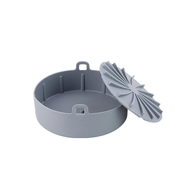 Friteuse à Air Chaud Pot en Silicone Résistant à la Chaleur Cuisine Grill Panier de Cuisson Réutilisable Épaissi Poulet Frit Outil de Remplacement 16cm Gris