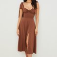 thumbnail image 1 of Pisexur Robe Mi-Mollet Sans Manches à Col en V pour Femme, Col en V Sans Manches, Couleur, à la Mode, Nouvelle, Décontractée, Taille Haute, Tenue pour Femmes, 1 of 4