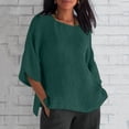 thumbnail image 1 of Chemises à Manches 3/4 pour Femmes, Mode Femmes Nouveau Style Chemises en Coton et Lin de Couleur Unie Coupe Ample Blouses à Col Rond Hauts Décontractés d'Été pour Dames, 1 of 6