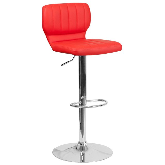 Contemporary Black Vinyl Adjustable Height Barstool with Vertical Stitch Back and Chrome Base