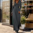 thumbnail image 4 of Pisexur Robes de Retour à la Maison pour Femmes Robes d'Automne Couleur Unie Tunique Col en V Robe Maxi Mode Aguichant Fendue Robe Cocktail Décontractée Fluide Manches Longues Robe Formelle Enveloppante Robe d'Invité de Mariage, 4 of 5