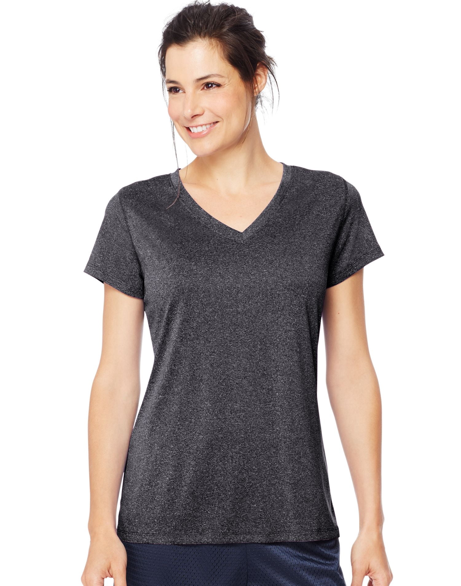 Hanes T-Shirt Sport Chiné de Performance à Col en V pour Femmes, P, Ébène Chiné