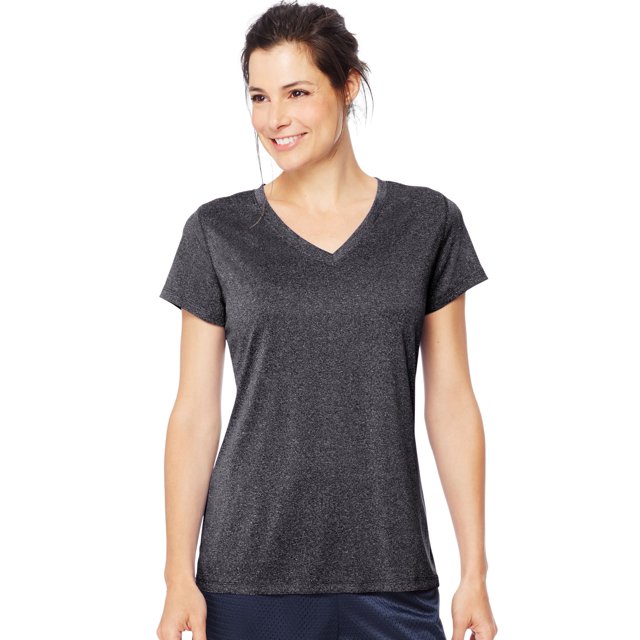 Hanes T-Shirt Sport Chiné Performance Col en V pour Femmes, P, Ébène Chiné