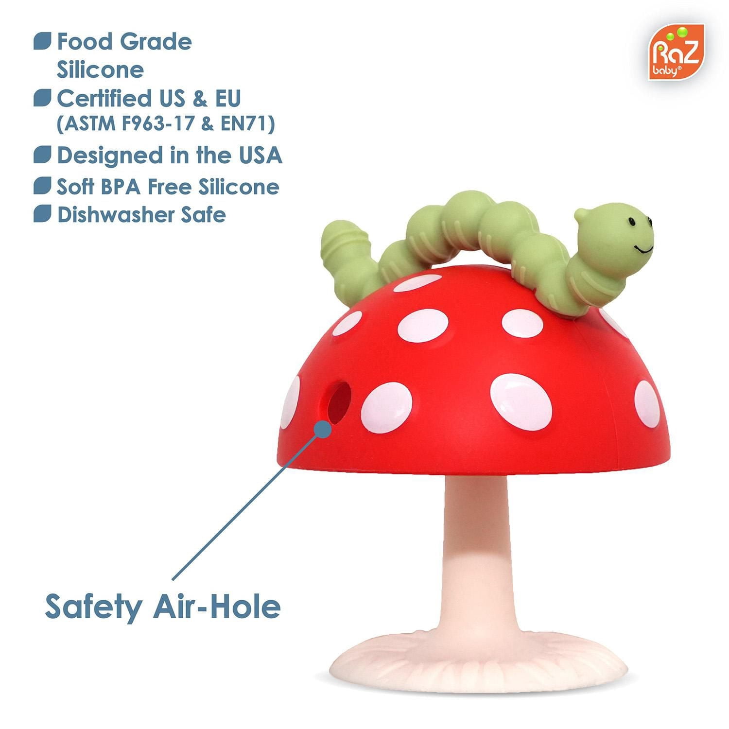 RaZbaby - Anneau de dentition Chompy Grip pour bébé et nourrisson (3 mois et plus), jouet de dentition en silicone avec base à ventouse et design multi-textures pour soulager les poussées dentaires