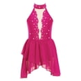 thumbnail image 1 of RUNQHUI Kids Girls Lyrical Dance Dress Shiny Rhinestone Halter Sleeveless Backless Leotards Dress Hot Pink 14, 1 of 5