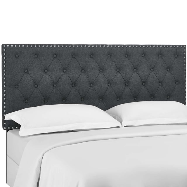 Helena Tête de Lit Rembourrée en Tissu de Lin, Capitonnée, Grand Lit / Grand Lit - Gris