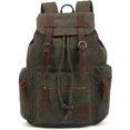 thumbnail image 1 of KAUKKO Vintage Casual Canvas and Leather Rucksack Backpack, 1Green, 1 of 5