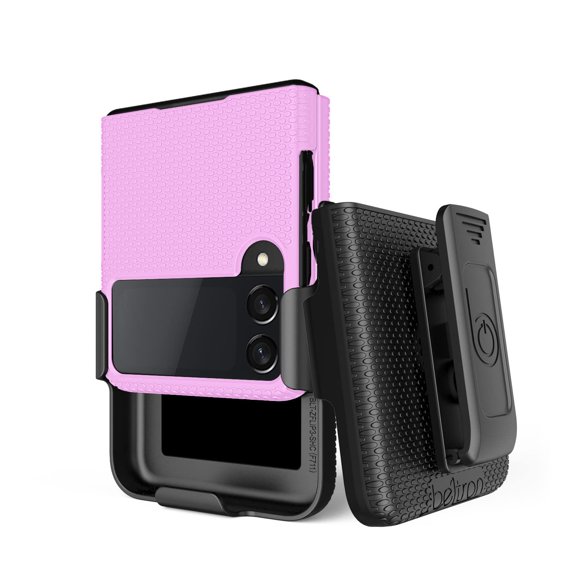 BELTRON Case with Clip for Galaxy Z Flip 3 5G Slim Fit Tough Protective Cover with Rotating Belt Hip Holster Combo and Built in Kickstand for Samsung Galaxy Z Flip3 (SM-F711 2021) - Pink Lavender